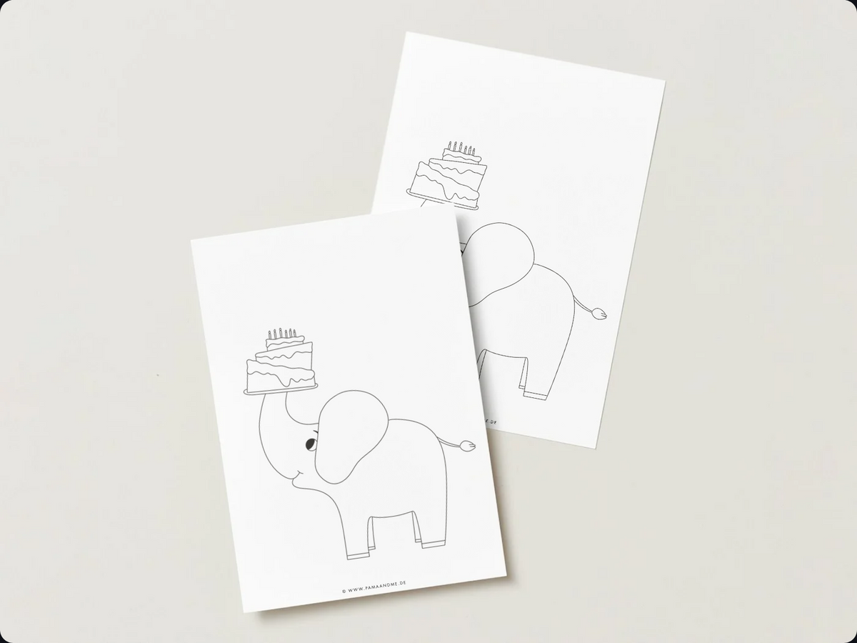 pama&me Ausmalbild: Elefant Geburtstag