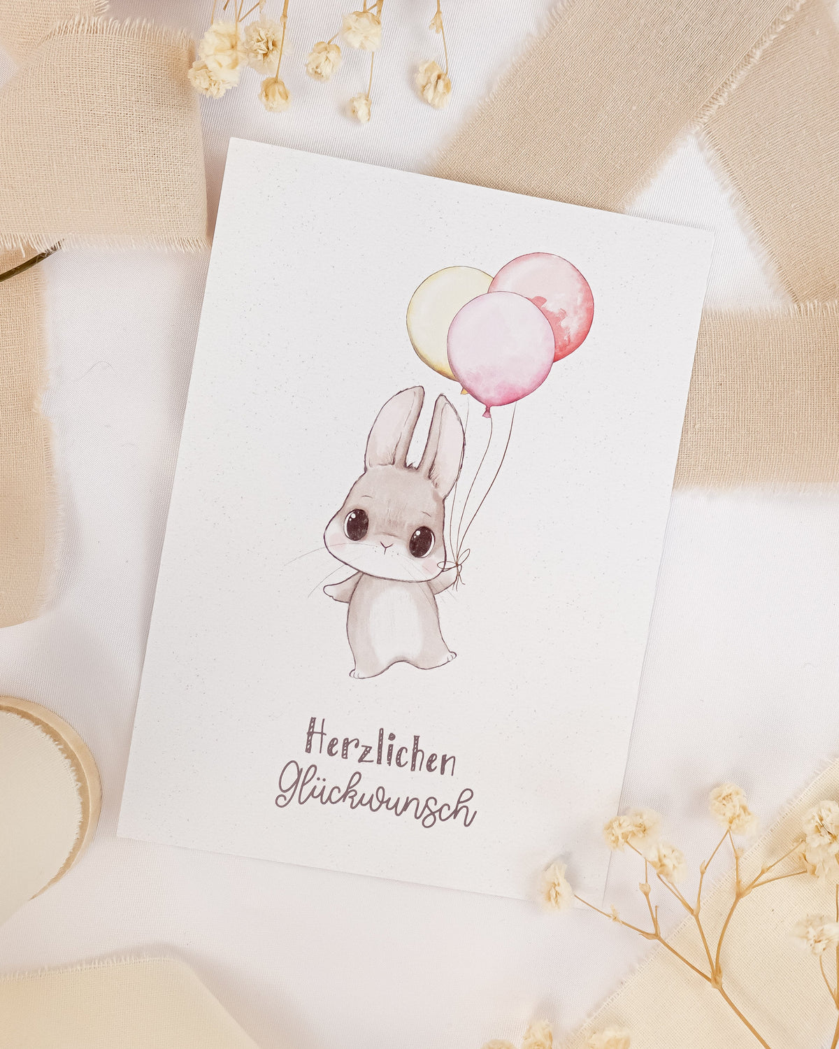 pama&me Postkarte Hase mit Ballon "Herzlichen Glückwunsch"