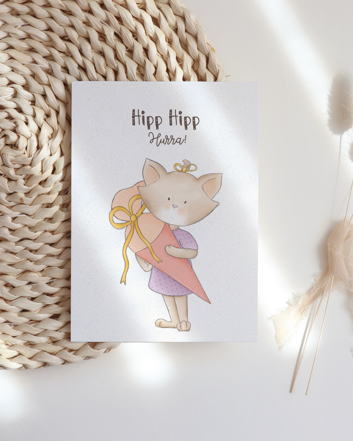 pama&amp;me Postkarte Hipp Hipp Hurra - Schulkind-Katze