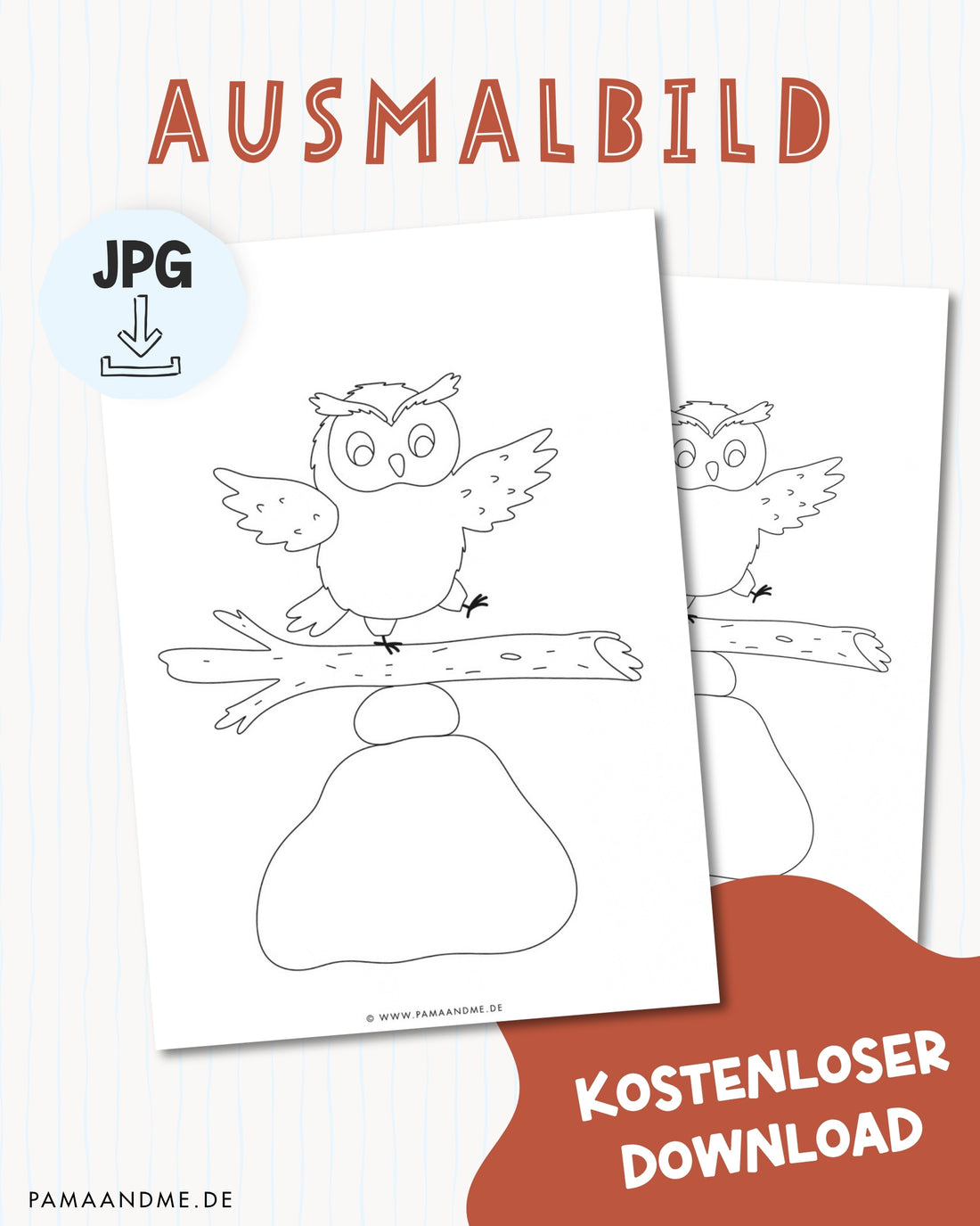 Ausmalbild Mutige Eule zum Ausdrucken – handgezeichnet von pama&amp;me