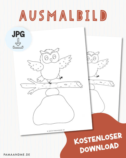 Ausmalbild Mutige Eule zum Ausdrucken – handgezeichnet von pama&amp;me
