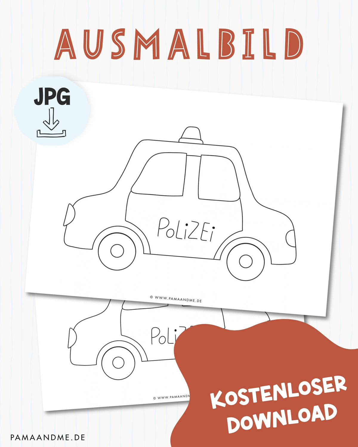 Ausmalbild Polizeiauto zum Ausdrucken – handgezeichnet von pama&amp;me