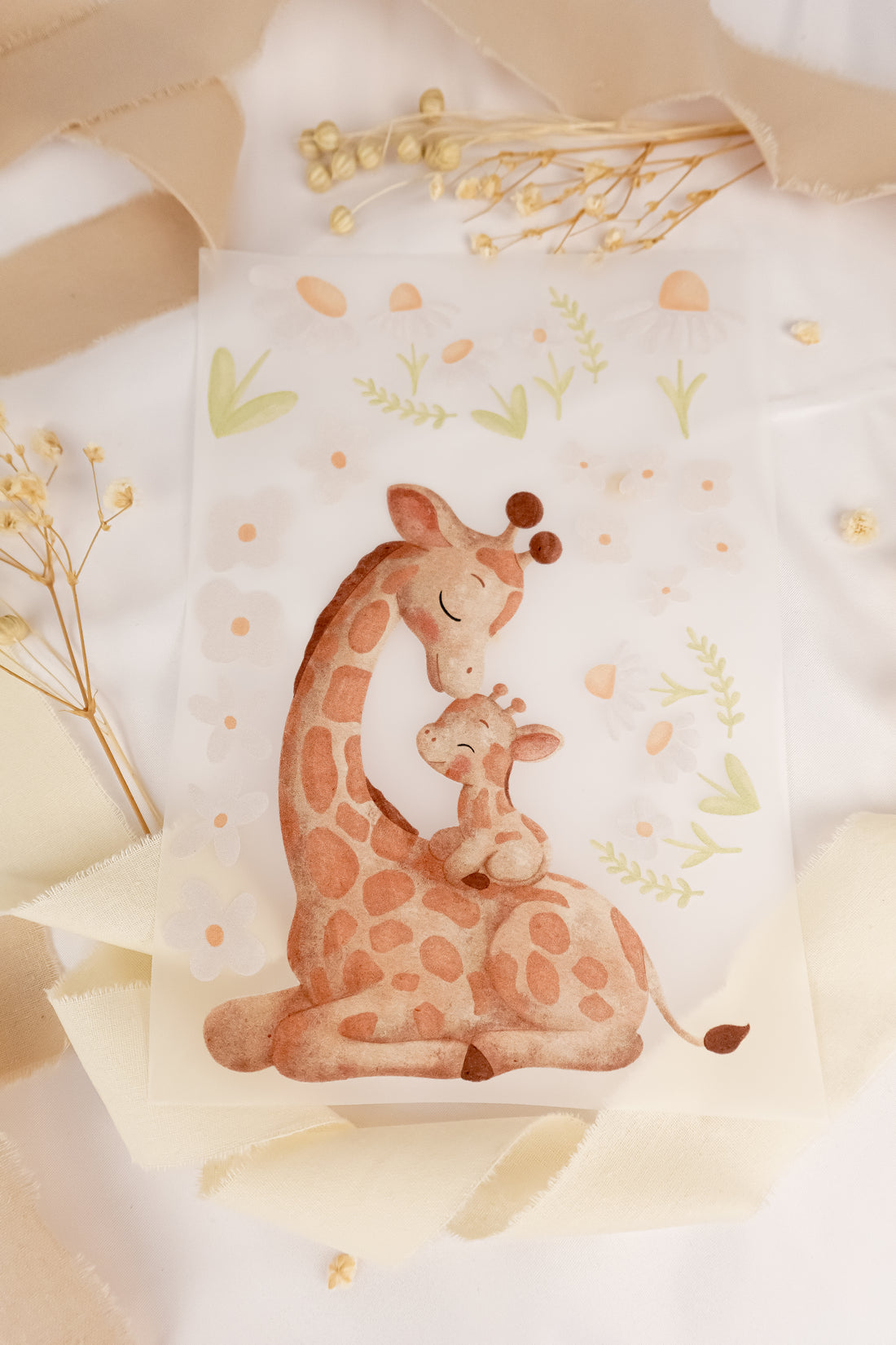 pama&amp;me Bügelbild Giraffe und Kind mit Gänseblumen Set - A5