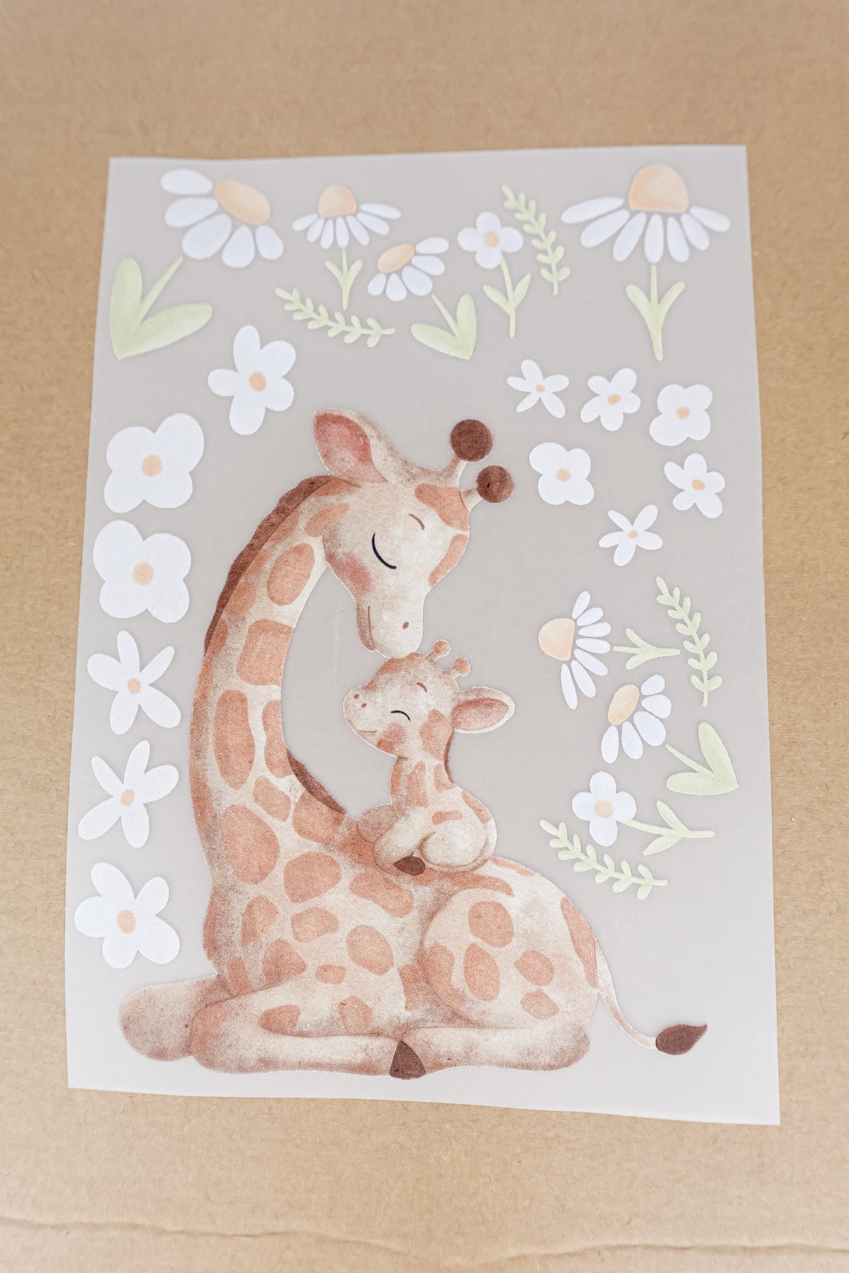 pama&amp;me Bügelbild Giraffe und Kind mit Gänseblumen Set - A5