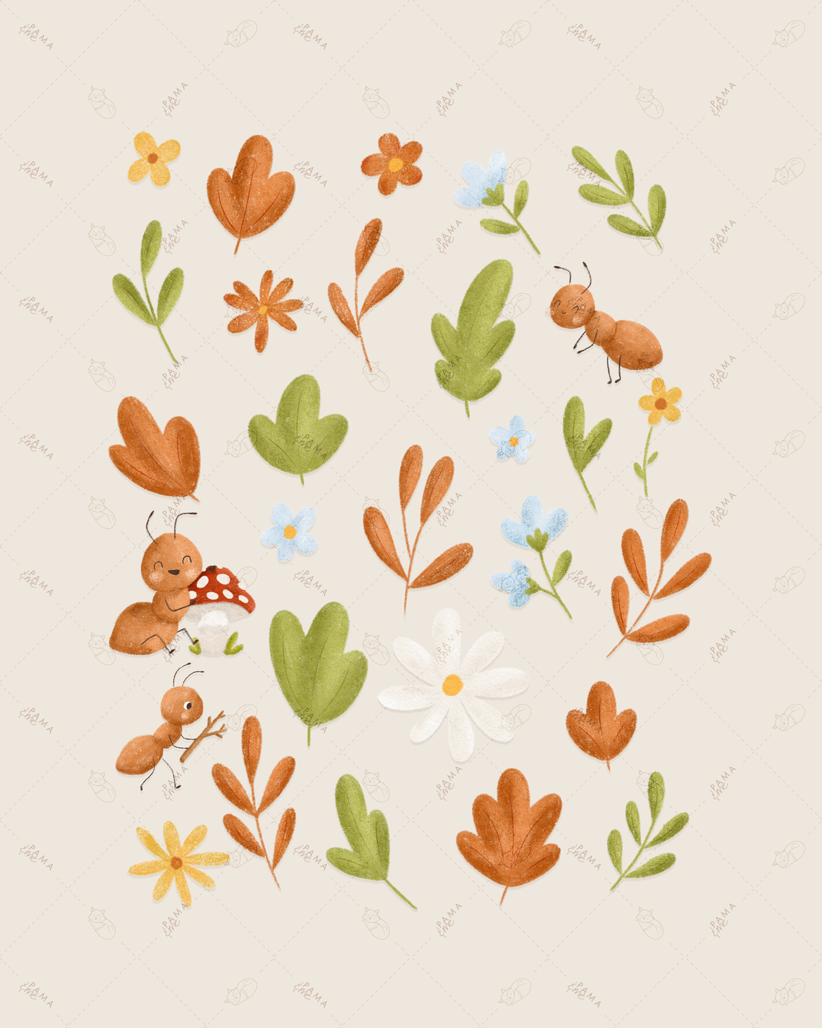 pama&amp;me Rub-On-Sticker "Ameisen Herbst" A6