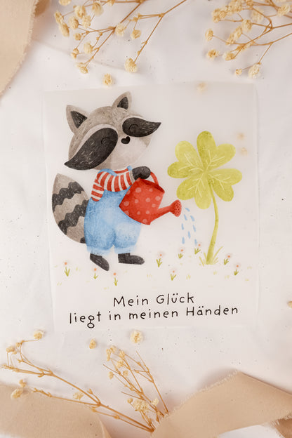 pama&amp;me Bügelbild Waschbär Glück