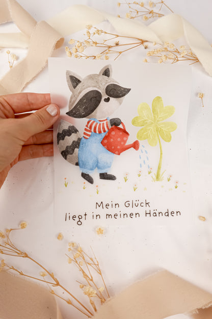pama&amp;me Bügelbild Waschbär Glück