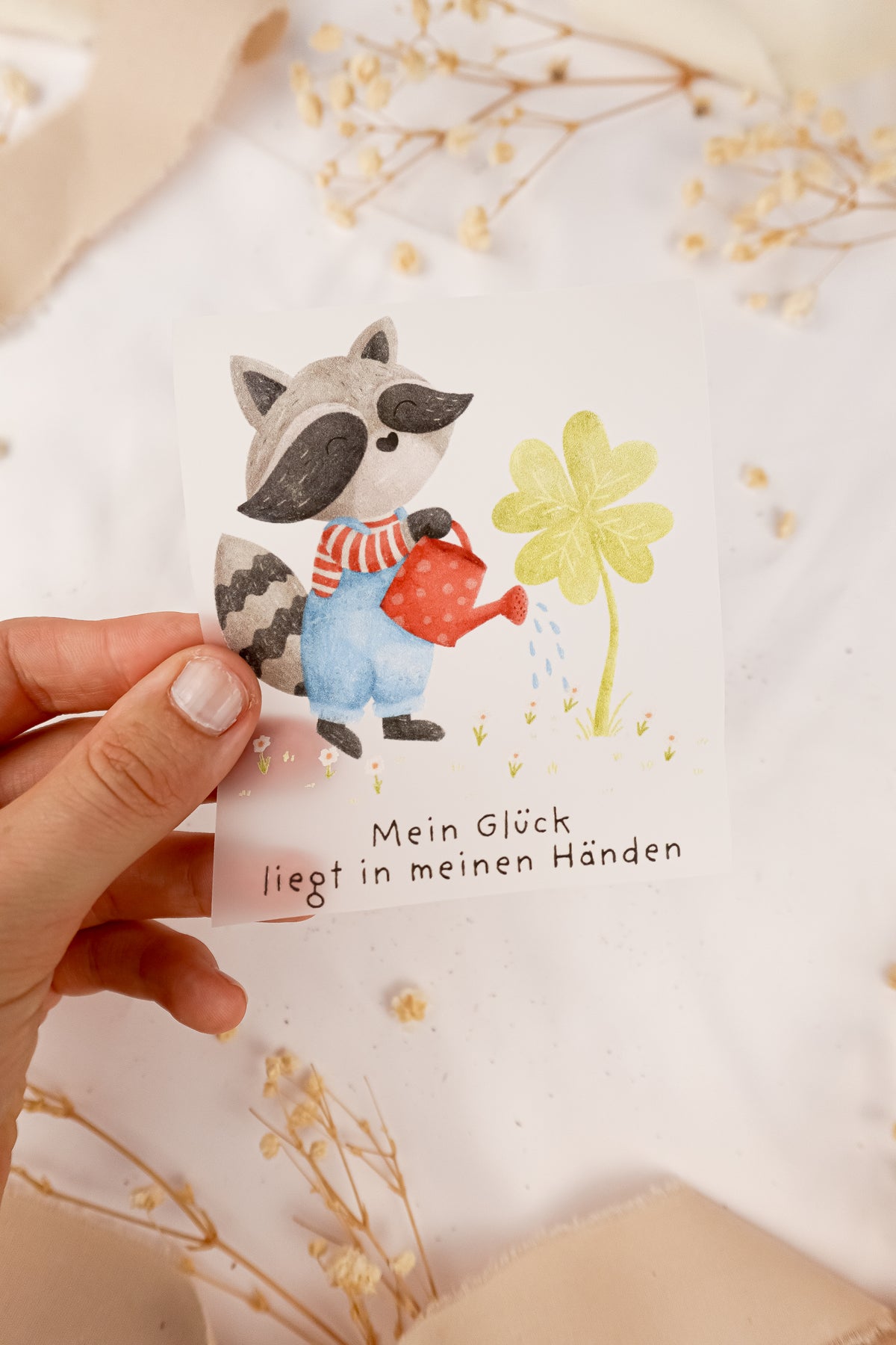 pama&amp;me Bügelbild Waschbär Glück